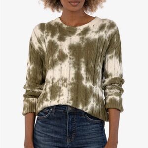 New - Kut from the Kloth Celia Tie-Dye Cable Knit Sweater – Olive/White – Small